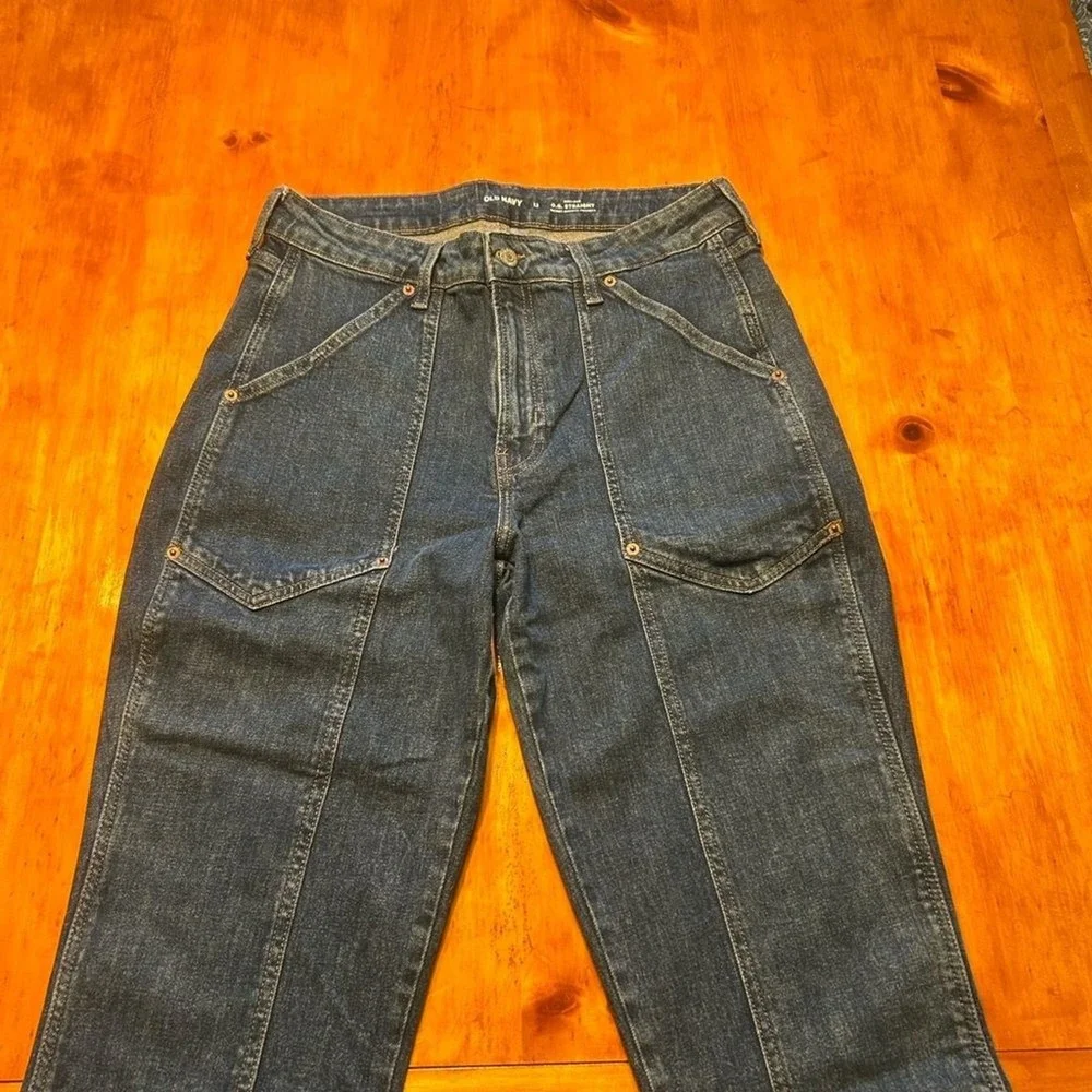 Old Navy OG Y2K Straight High‎ Rise Carpenter Jeans Dark Wash Baggy Utility